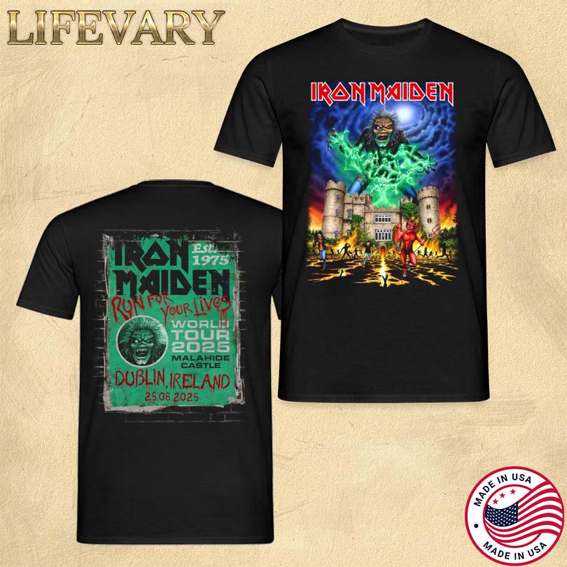 Iron Maiden Merch Run For Your Lives 2025 Tour Dublin Tee