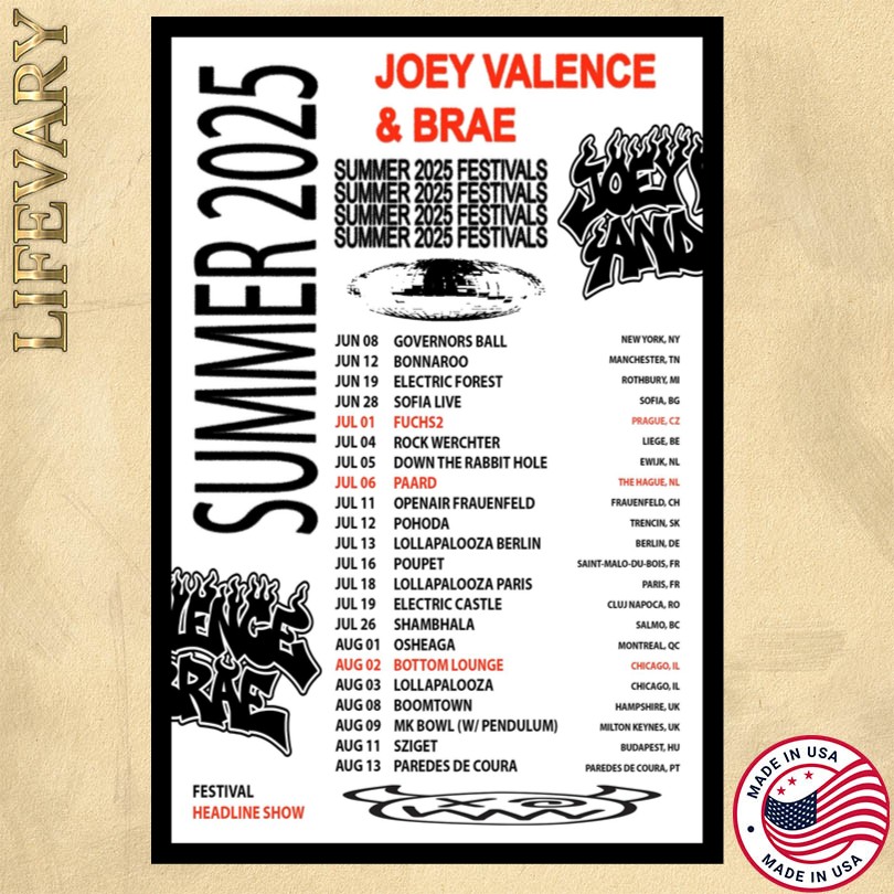 Joey Valence and Brae Summer 2025 Festivals Poster