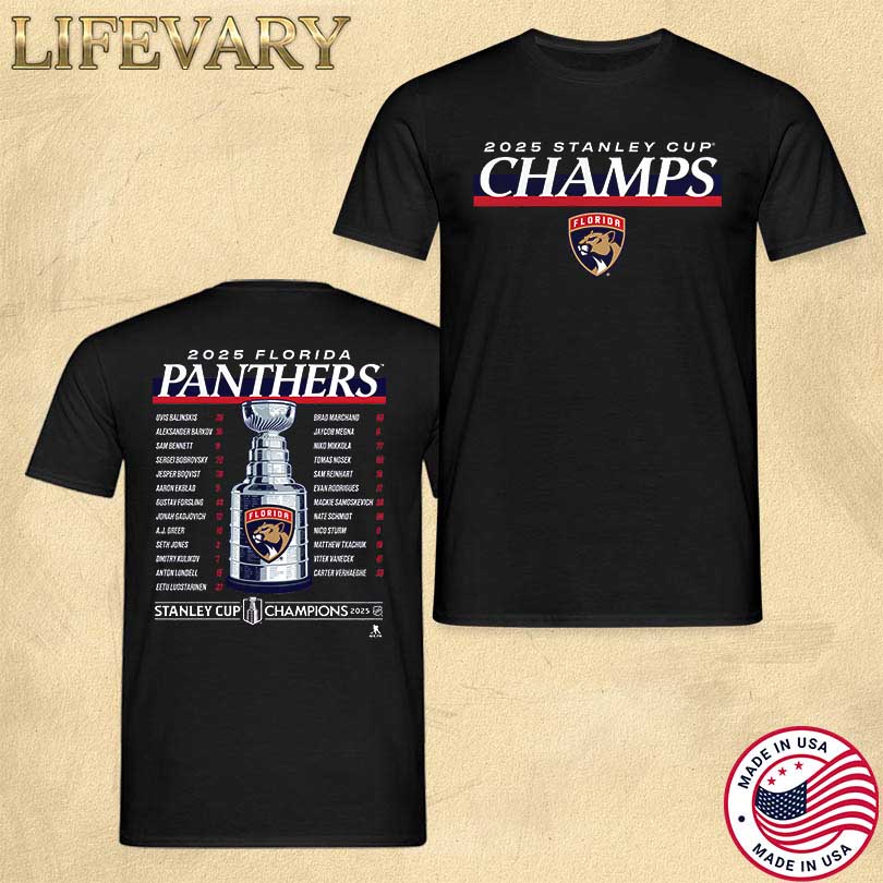 Official Florida Panthers 2025 Stanley Cup Champions Give and Go Roster T-Shirts