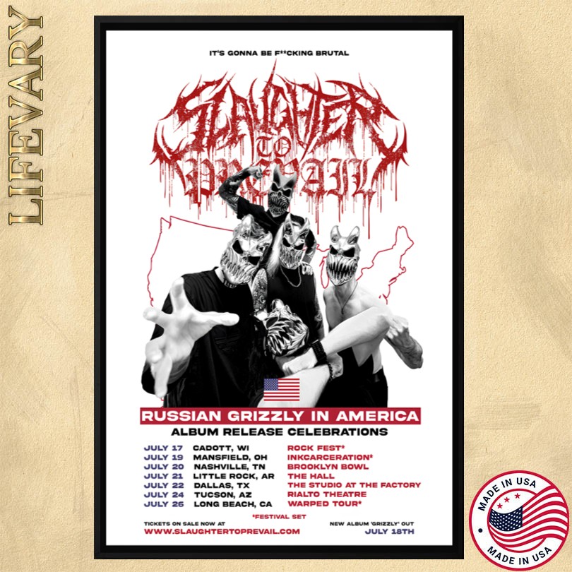 Slaughter To Prevail 2025 Tour Russian Grizzly In American Poster