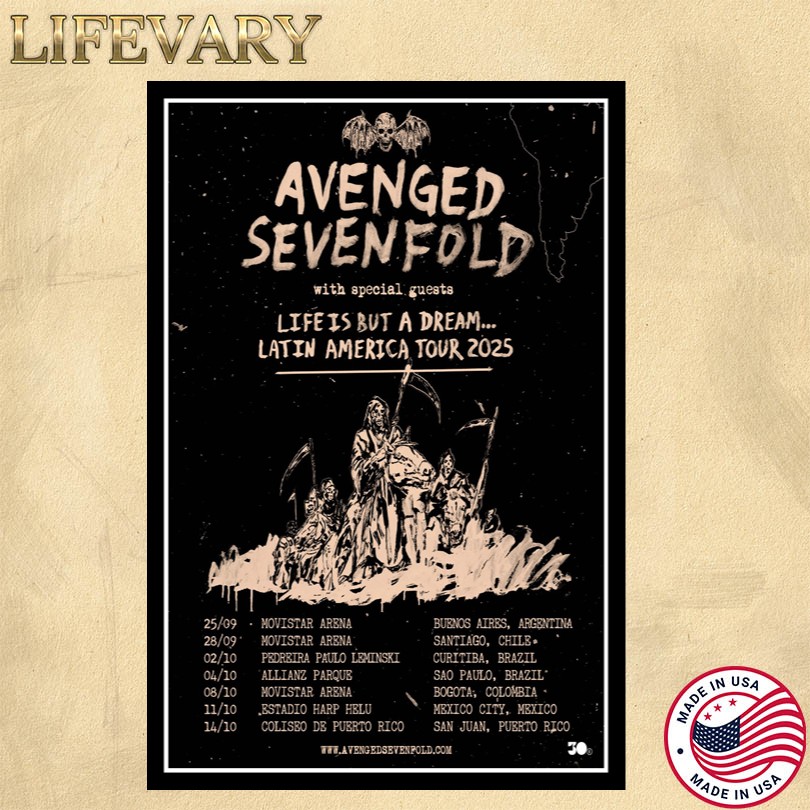 Avenged Sevenfold Life Is But A Dream Latin America Tour 2025 Poster