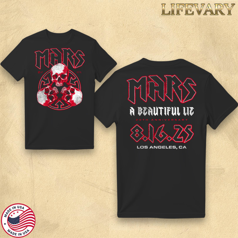 Mars A Beautiful Lie 20th Anniversary 3 Skull Black Tee