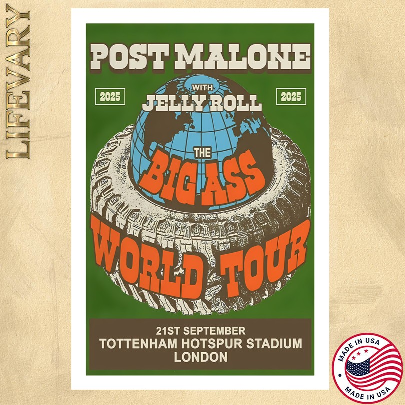 Post Malone W Jelly Roll September 21 2025 Tottenham Hotspur Stadium London, UK Poster