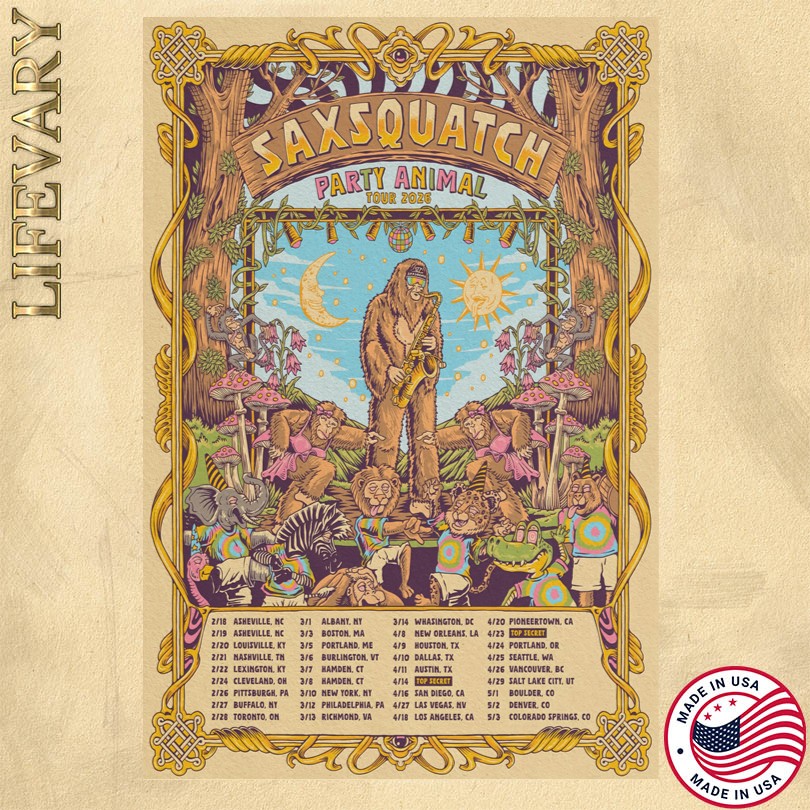 Saxsquatch concert tour poster 2026
